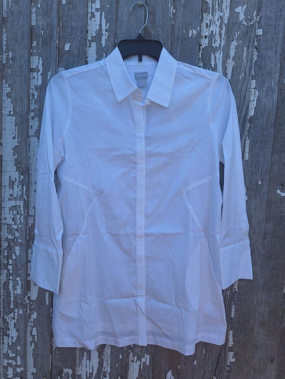 Chico's A Line Spliced White Long Sleeve Tunic Shirt Size 1 Medium NWT